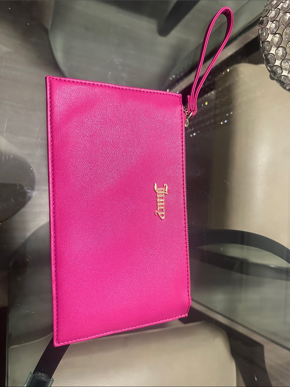 Juicy Couture Hot Pink Wristlet Clutch with Gold Logo